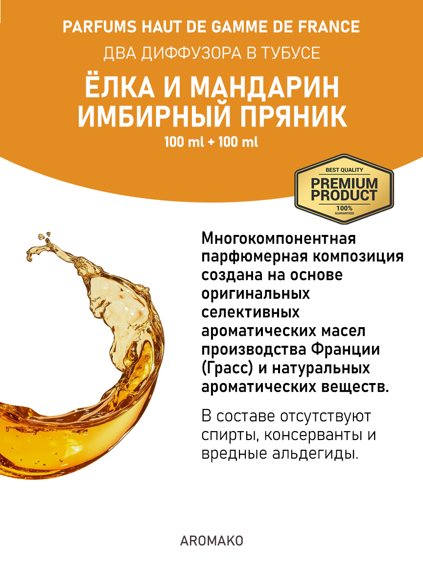 Набор аромадиффузоров AromaKo «Ёлка и Мандарин + Имбирный Пряник»